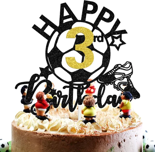 Decoración para tartas de fútbol de 3er cumpleaños, juguetes de futbolistas de fútbol, decoración de pasteles de fiesta temática de fútbol de 3 años