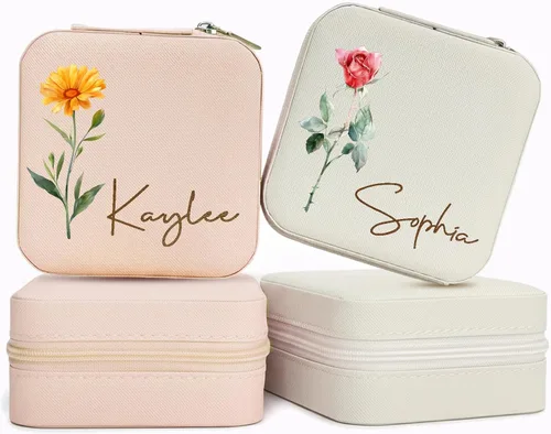Yofair Se envía al día siguiente, joyero personalizado para niñas, joyero de viaje personalizado con flor de nacimiento, regalos para niñas