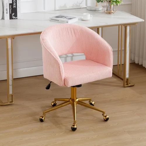 Miniatura 66 de ABET Silla de escritorio con ruedas, silla de oficina en casa de terciopelo, silla giratoria con base dorada, sillas acentuadas modernas tapizadas