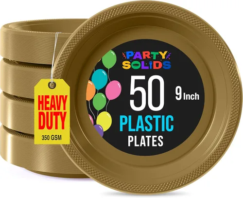 Miniatura 15 de Exquisite Party Solids - Platos de plástico naranja para suministros de fiesta, platos desechables de 10 pulgadas, 50 piezas, juego de vajilla