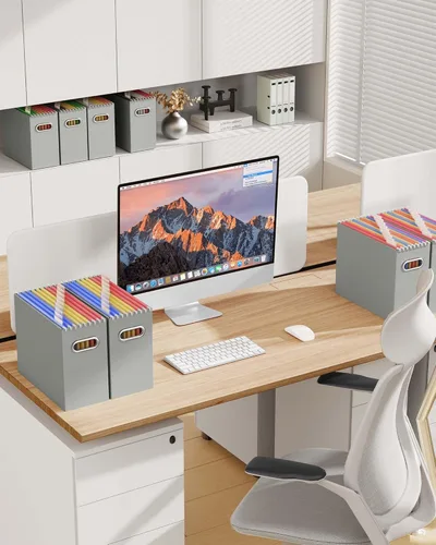 Miniatura 3 de Oterri Caja organizadora de archivos de cartón para colgar carpetas de archivos, tamaño carta, caja de archivos para escritorio de computadora, Gris
