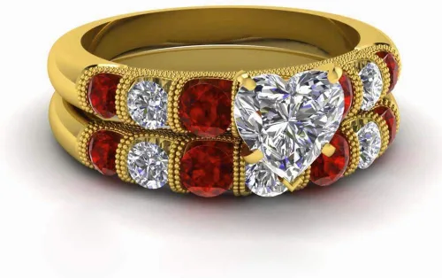 Miniatura 2 de LOVERSRING Juego de anillos de boda para él y para ella, 2 piezas de anillos de compromiso de boda de circonita cúbica de oro amarillo de 10