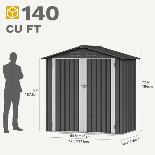 Miniatura 7 de DWVO Cobertizo de almacenamiento para exteriores de 6 x 4 pies, cobertizos de herramientas de metal grandes, casa de almacenamiento resistente