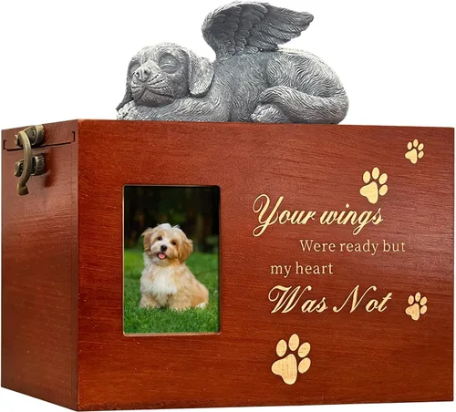 Miniatura 29 de Urna grande para perro para cenizas, caja de cremación funeraria negra con foto urna conmemorativa para mascotas con marco de fotos, caja