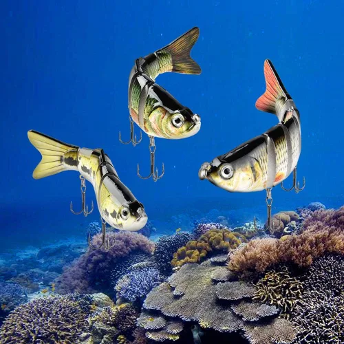 Miniatura 6 de Señuelos de pesca realistas para lubina, trucha, lucioperca, pez depredador, cebos realistas de peces multiarticulados, kits de aparejos de pesca