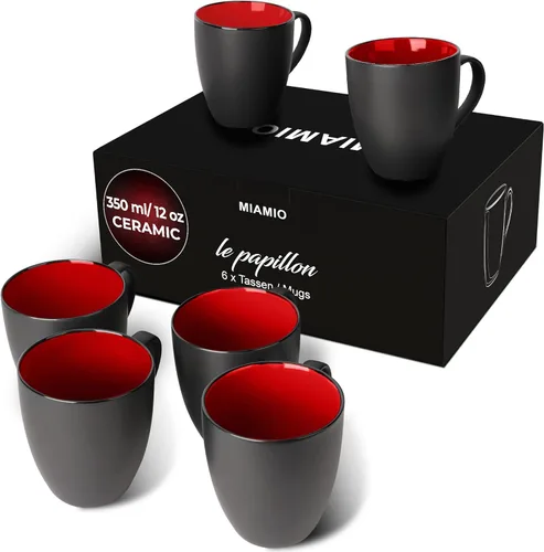 Miniatura 11 de MIAMIO - Juego de 6 tazas de café de gres 12 onzas/taza - Colección Le Papillon (Negro)