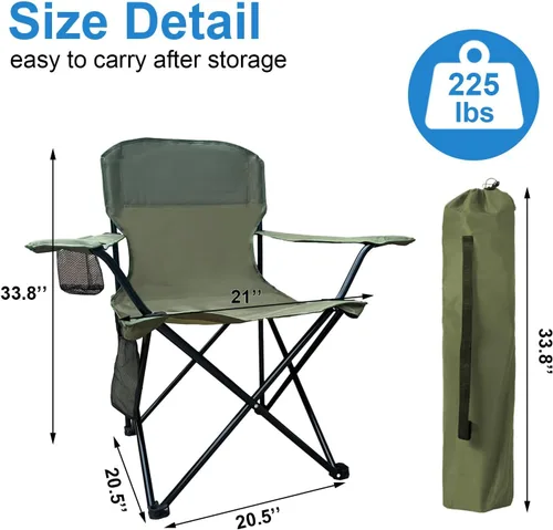Miniatura 2 de Sillas plegables de campamento, silla portátil al aire libre para campamento, pesca, playa, picnic, silla plegable ligera con respaldo alto con Verde