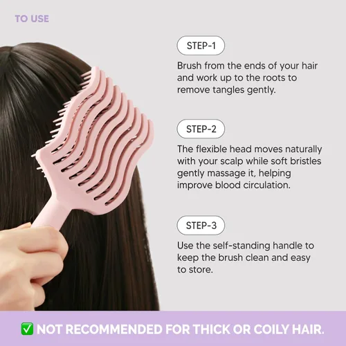 Miniatura 4 de Cepillo desenredante ondulado (cerdas suaves), peine desenredante con cerdas flexibles, elimina nudos y enredos, masaje del cuero cabelludo, cabello