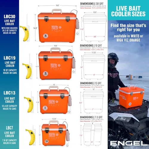 Miniatura 2 de Engel Caja enfriadora de cebo vivo con bomba aireadora de 2ª generación de 2 velocidades, estación de pesca portátil y cubo de pececillos para Blanco