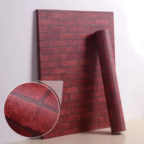 Miniatura 3 de Livelynine Papel de contacto de ladrillo rojo, papel tapiz de ladrillo rojo, papel tapiz de ladrillo sintético, rollo de papel tapiz burdeos