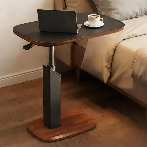 Miniatura 3 de Mesa auxiliar en forma de C de altura ajustable con elevación neumática, ruedas giratorias de 360° y ocultas, mesas auxiliares de sofá que se