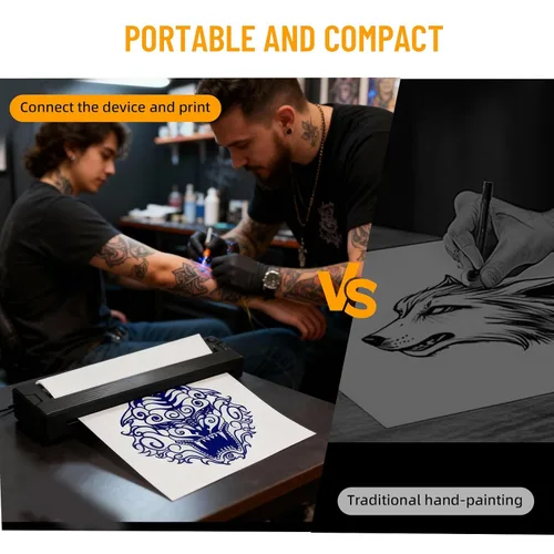 Miniatura 4 de Impresora de plantillas de tatuajes para principiantes y artistas, con 3 piezas de papel de transferencia de tatuajes, impresora térmica inalámbrica