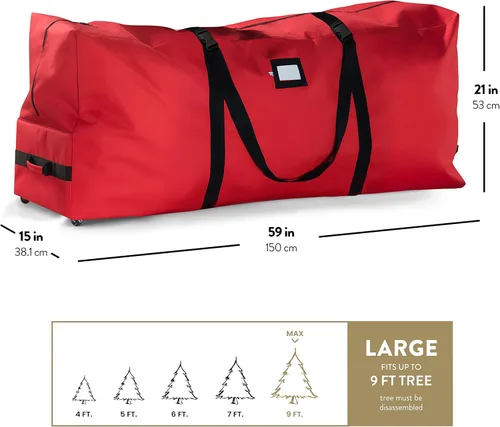 Miniatura 5 de Bolsa de almacenamiento rodante y grande para árbol de Navidad que se adapta a hasta 9 pies. Bolsa de tela duradera 600D con asas duraderas y ruedas