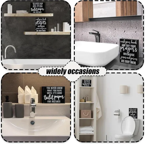 Miniatura 5 de Blulu 2 letreros de madera para decoración de baño, decoración de caja de madera, divertido arte de pared de baño, placa de madera rústica