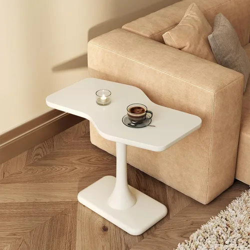 Miniatura 8 de Guyii Mesa auxiliar blanca pequeña para sofá, mesa curvada para sala de estar, dormitorio
