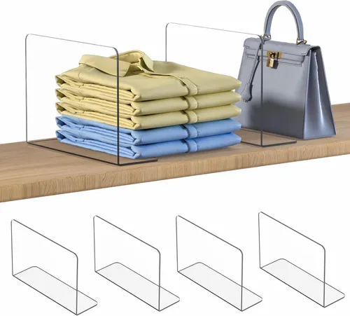 Miniatura 11 de OKPOW Separadores de Estantes Organizador de Armario - 12" de Alto X 11.8" de Profundidad Acrílico Transparente Resistente Separador para Ropa