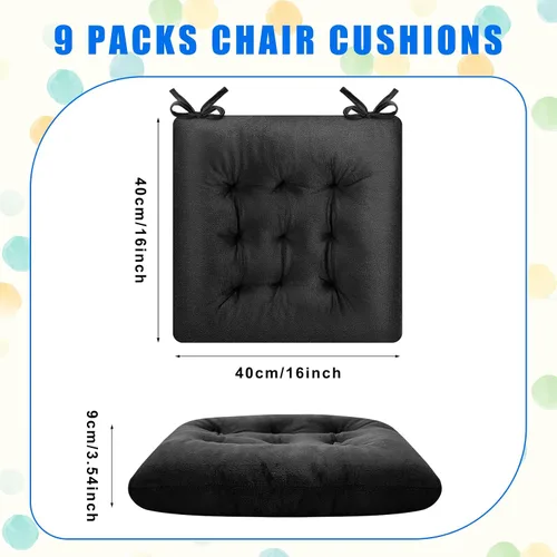 Miniatura 2 de Roowest Paquete de 9 Cojines de Asiento Almohadillas para Sillas con Lazos Alfombrilla Antideslizante para Sillas de Cocina Oficina Sillas