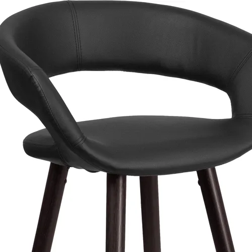 Miniatura 9 de BizChair 29"H Cappuccino Wood Rounded Open Back Barstool in Black Vinyl