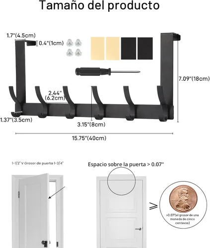 Miniatura 6 de Optish Ganchos sobre la Puerta, Ganchos Colgadores de Puerta para Colgar, Toalleros sobre las Puertas para Baño con 12 Ganchos para Abrigos, Negro