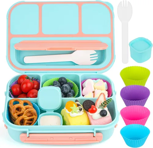 Miniatura 9 de MaMix Lonchera Bento para adultos, lonchera para niños, contenedores de almuerzo para adultos, niños, estudiantes, 44.0 fl oz, 4 compartimentos Azul