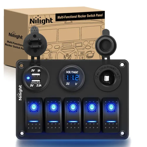 Miniatura 11 de Nilight - Panel de interruptor basculante de 4 bandas 90117G, panel de interruptores de aluminio precableado impermeable con doble USB encendedor