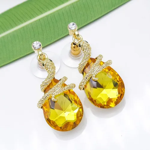 Miniatura 78 de Navachi Pendientes colgantes de gota de serpiente con forma de pera multicolor de cristal chapado en oro de 18 quilates