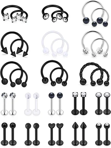 SCERRING Anillos de labio de acero inoxidable de 0.66 oz (16 g) de herradura Labret Monroe, anillos de labio para uñas, tragus rook, hélice,