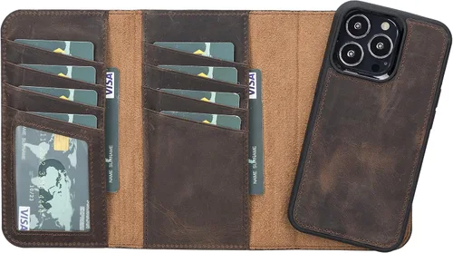 Miniatura 2 de Bayelon Funda compatible con iPhone 13 Pro, billetera de cuero triple de grano completo [2 en 1], funda magnética desmontable con ranuras