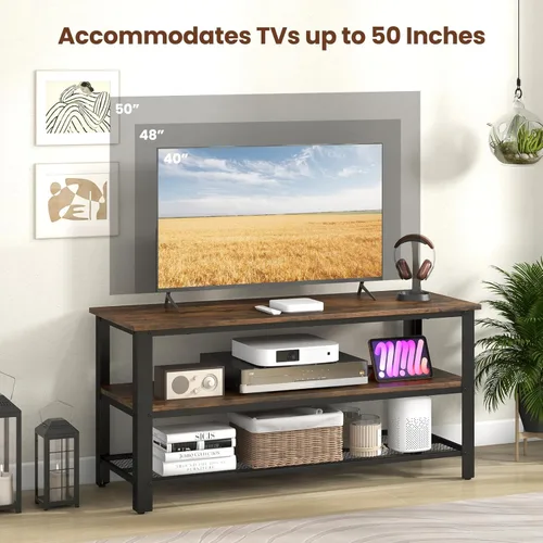 Miniatura 5 de Giantex Soporte de TV para TV de hasta 50 pulgadas, gabinete de TV industrial de madera de 43.5 pulgadas con estantes de almacenamiento de 3