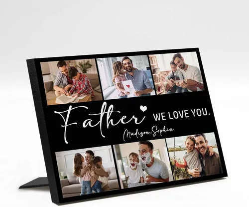 Miniatura 29 de InterestPrint Panel de fotos personalizado para papá y nombre para exhibición de mesa, mejor papá estrella, 6 fotos, marco de fotos personalizado