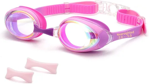 Gafas de natación miopes para niños -2.0D a -5.0D, gafas de natación antiempañamiento miopes sin fugas, aptas para 4 a 14 años