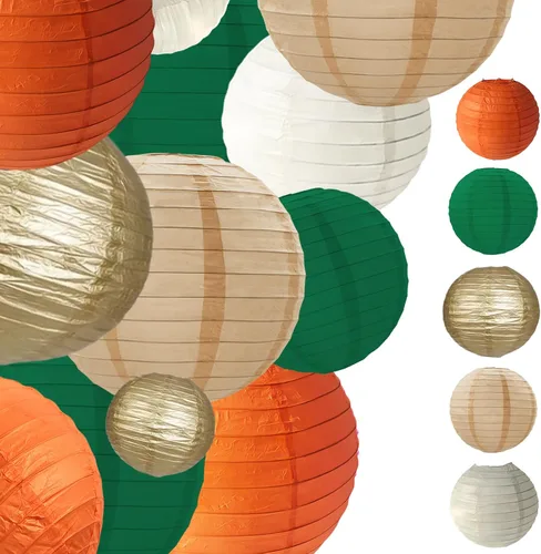 Miniatura 3 de Linternas de papel decorativas verdes y naranjas, 15 piezas, para colgar en fiestas de despedida de soltera, boda, cumpleaños, baby shower