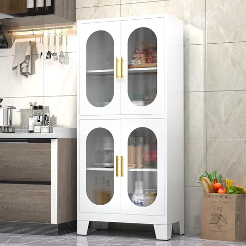Miniatura 16 de PAOFIN Vitrina de Exhibición con Cerradura de 47" de Alto con Puerta de Vidrio, Gabinetes de Metal con 3 Estantes Ajustables, Gabinete Vitrina
