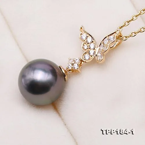 Miniatura 2 de JYX Pearl - Colgante de mariposa de oro de 14 quilates, calidad AAA, 0.374in, redondo, color negro, perla cultivada en Tahití, para mujer de 18.0in