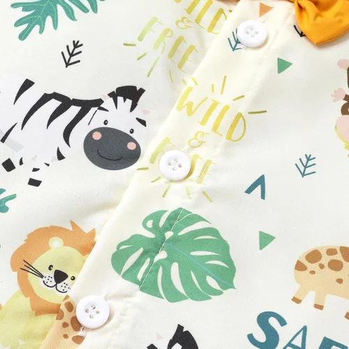 Miniatura 31 de JEELLIGULAR Conjunto de ropa de verano para bebé niño de manga corta con botones y pantalones cortos, trajes casuales para caballeros de 1 a 6 años