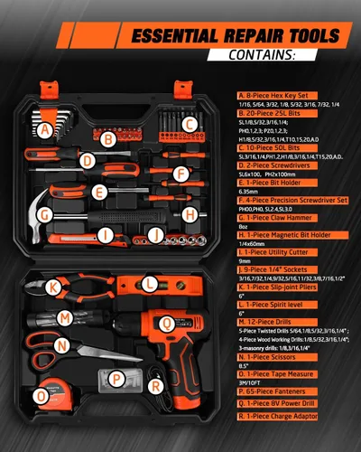 Miniatura 2 de Juego de herramientas de 139 piezas – Kit de herramientas con taladro atornillador inalámbrico de 8V en estuche de almacenamiento ToolBox, juego