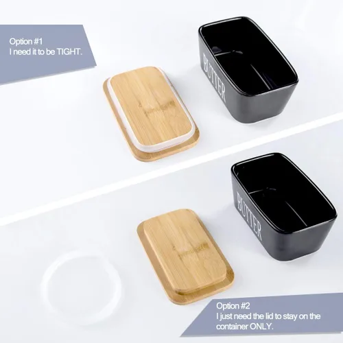 Miniatura 8 de Hasense Mantequillera de porcelana con tapa de bambú – Mantequera cubierta con cuchillo de mantequilla para encimera, recipiente hermético