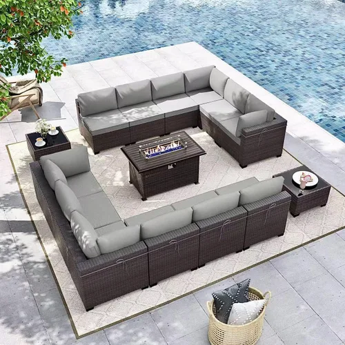 Miniatura 44 de Gotland Juego de muebles de patio de 8 piezas con mesa con fogón, muebles de ratán para exteriores para todo tipo de clima con respaldo alto de 2