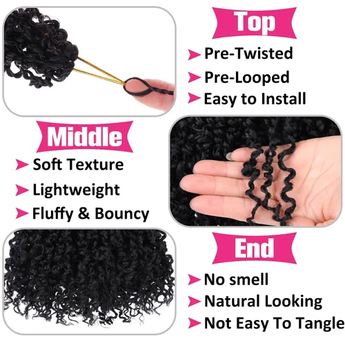 Miniatura 3 de Unionbeauty - Paquete de 8 trenzas de ganchillo Yanky Twist de 6 pulgadas, 8 paquetes, color negro natural, micro Passion Twist, extensiones