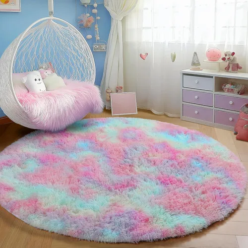 Miniatura 8 de PAGISOFE Alfombras Redondas de 5 Pies, Alfombras Esponjosas para Dormitorio, Alfombra Bonita para Habitación de Niñas, Alfombras Suaves