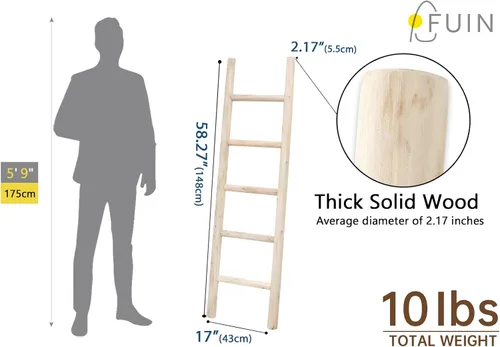 Miniatura 5 de FUIN Escalera de madera de 57 pulgadas totalmente montada, para sala de estar, decoración de pared, soporte para colcha de granja, soporte