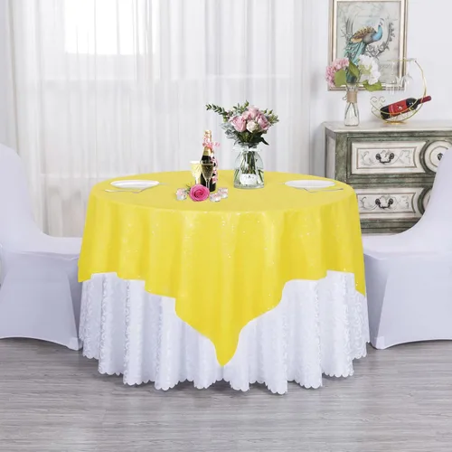 Miniatura 38 de DUOBAO Mantel Redondo Amarillo de 60 Pulgadas Mantel de Mesa con Lentejuelas Decoración de Cumpleaños Manteles con Lentejuelas Manteles de Mesa