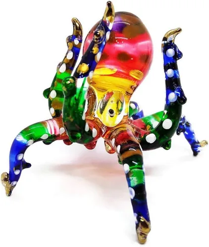 Miniatura 10 de WitnyStore Figura pequeña de pulpo arcoíris punteado dorado de 5½ pulgadas, pulpos de vidrio soplado a mano, calamares, sepia, moluscos marinos