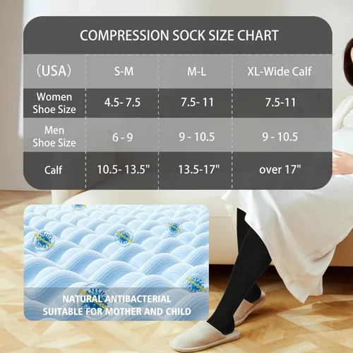 Miniatura 5 de LEVSOX Calcetines de compresión de algodón grueso para mujeres y hombres, 20-30 mmHg, de altura hasta la rodilla, lindos calcetines de soporte