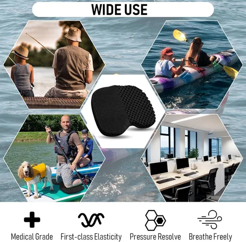 Miniatura 6 de Cojín de asiento de kayak, asiento de kayak de gel grueso antideslizante impermeable, almohadilla de goma portátil para remo de canoa para estadio