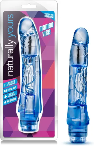 Blush Naturally Yours Mambo Vibe - Consolador vibrador curvo de 9 pulgadas, realista, suave pero firme, juego de punto dulce vaginal, polla Azul