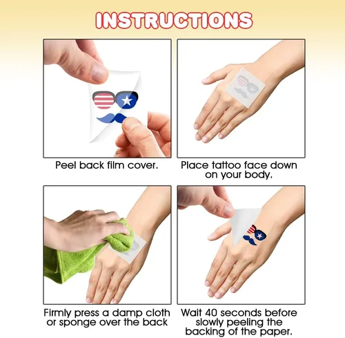 Miniatura 4 de ArtCreativity American USA - Tatuajes individuales patrióticos para niños (paquete de 144) tatuajes temporales precortados no tóxicos de 1.5