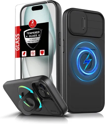 Miniatura 51 de Funda magnética para iPhone 11 Pro compatible con carga inalámbrica MagSafe, con 2 protectores de pantalla, anillo kickstand de 360° integrado +