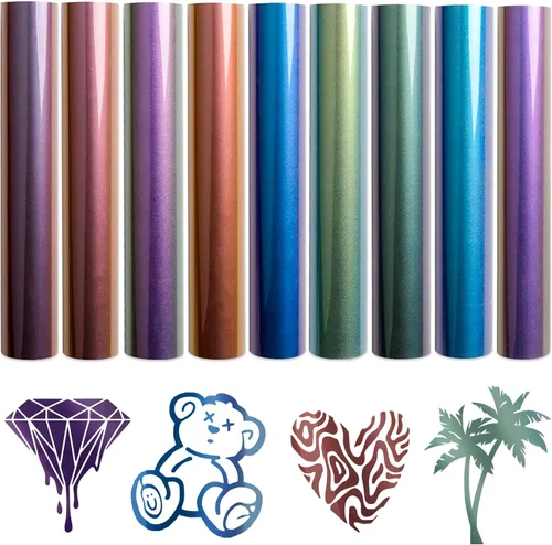 Tintnut HTV Chameleon - Paquete de 9 unidades de vinilo termotransferible de 12 x 10 pulgadas para camisetas, 9 hojas de transferencia térmica de