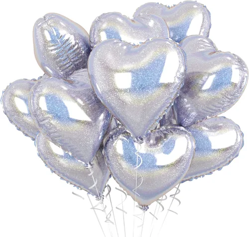 Miniatura 29 de Globos de corazón azul bebé, 10 piezas de globos en forma de corazón azul claro y blanco pastel, globos de papel de aluminio blanco arena crema